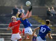 27 March 2022; Patrick O'Keane of Wicklow in action against Leonard Gray of Louth during the Allianz Football League Division 3 match between Wicklow and Louth at County Grounds in Aughrim, Wicklow. Photo by Matt Browne/Sportsfile