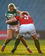 26 March 2022; Aoibheann Reilly of Ireland is tackled by Cerys Hale of Wales during the TikTok Women's Six Nations Rugby Championship match between Ireland and Wales at RDS Arena in Dublin. Photo by David Fitzgerald/Sportsfile