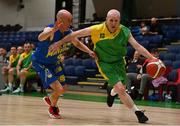1 April 2022; Jim Hughes of Killarney Cougars in action against Noel O'Hara of UCD Lions during the InsureMyHouse.ie Masters Over 50’s Men National Cup Final match between Killarney Cougars v UCD Lions at the National Basketball Arena in Dublin. Photo by Sam Barnes/Sportsfile