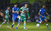 1 April 2022; Graham Burke of Shamrock Rovers in action against Filip Mihaljevic of Finn Harps during the SSE Airtricity League Premier Division match between Finn Harps and Shamrock Rovers at Finn Park in Ballybofey, Donegal. Photo by Ramsey Cardy/Sportsfile