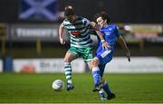 1 April 2022; Ronan Finn of Shamrock Rovers in action against Barry McNamee of Finn Harps during the SSE Airtricity League Premier Division match between Finn Harps and Shamrock Rovers at Finn Park in Ballybofey, Donegal. Photo by Ramsey Cardy/Sportsfile
