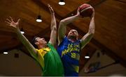1 April 2022; Albert Carrigan of UCD Lions in action against Eugene Bowler of Killarney Cougars during the InsureMyHouse.ie Masters Over 50’s Men National Cup Final match between Killarney Cougars and UCD Lions at the National Basketball Arena in Dublin. Photo by Sam Barnes/Sportsfile