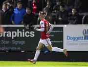 1 April 2022; Darragh Burns of St Patrick's Athletic celebrates after scoring his side's first goal during the SSE Airtricity League Premier Division match between St Patrick's Athletic and Drogheda United at Richmond Park in Dublin. Photo by Michael P Ryan/Sportsfile