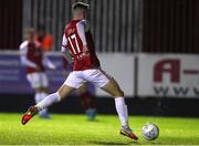 1 April 2022; Darragh Burns of St Patrick's Athletic shoots to score his side's first goal during the SSE Airtricity League Premier Division match between St Patrick's Athletic and Drogheda United at Richmond Park in Dublin. Photo by Michael P Ryan/Sportsfile
