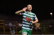 1 April 2022; Andy Lyons of Shamrock Rovers celebrates after scoring his side's second goal during the SSE Airtricity League Premier Division match between Finn Harps and Shamrock Rovers at Finn Park in Ballybofey, Donegal. Photo by Ramsey Cardy/Sportsfile