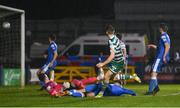 1 April 2022; Andy Lyons of Shamrock Rovers scores his side's second goal during the SSE Airtricity League Premier Division match between Finn Harps and Shamrock Rovers at Finn Park in Ballybofey, Donegal. Photo by Ramsey Cardy/Sportsfile