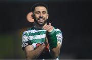 1 April 2022; Roberto Lopes of Shamrock Rovers after his side's victory in the SSE Airtricity League Premier Division match between Finn Harps and Shamrock Rovers at Finn Park in Ballybofey, Donegal. Photo by Ramsey Cardy/Sportsfile