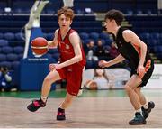 2 April 2022; Evan O'Toole of Templeogue BC in action against Ryan Cummins of Sligo All-Stars during the InsureMyVan.ie Men’s U20 National League Plate Final match between Sligo All-Stars and Templeogue BC, Dublin, at the National Basketball Arena in Dublin. Photo by Brendan Moran/Sportsfile