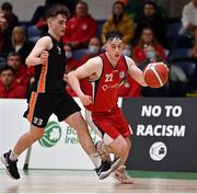 2 April 2022; Cian Finn of Templeogue BC in action against Eoghan Donaghy of Sligo All-Stars during the InsureMyVan.ie Men’s U20 National League Plate Final match between Sligo All-Stars and Templeogue BC, Dublin, at the National Basketball Arena in Dublin. Photo by Brendan Moran/Sportsfile