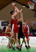 2 April 2022; Aaron Doherty of Templeogue BC is guarded by Ryan Young of Sligo All-Stars during the InsureMyVan.ie Men’s U20 National League Plate Final match between Sligo All-Stars and Templeogue BC, Dublin, at the National Basketball Arena in Dublin. Photo by Brendan Moran/Sportsfile
