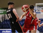 2 April 2022; Stepan Letsko of Templeogue in action against Diarmuid Flood of Sligo All-Stars during the InsureMyVan.ie Men’s U20 National League Plate Final match between Sligo All-Stars and Templeogue BC, Dublin, at the National Basketball Arena in Dublin. Photo by Daniel Tutty/Sportsfile