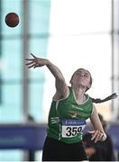 2 April 2022; Amy Callaghan of Cushinstown AC, Meath, competing in the girls U19 shot put during day three of the Irish Life Health National Juvenile Indoor Championships at TUS International Arena in Athlone, Westmeath. Photo by Sam Barnes/Sportsfile