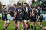 2 April 2022; Connacht players celebrate a try scored by teammate Cian Prendergast during the United Rugby Championship match between Benetton and Connacht at Stadio di Monigo in Treviso, Italy. Photo by Roberto Bregani/Sportsfile