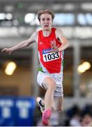 2 April 2022; Peter Gray of City of Lisburn AC, Down, competing in the boys U18 triple jump  during day three of the Irish Life Health National Juvenile Indoor Championships at TUS International Arena in Athlone, Westmeath. Photo by Sam Barnes/Sportsfile