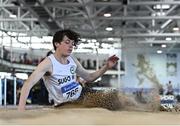 2 April 2022; Sean McCabe of Sligo AC, competing in the boys U17 long jump during day three of the Irish Life Health National Juvenile Indoor Championships at TUS International Arena in Athlone, Westmeath. Photo by Sam Barnes/Sportsfile