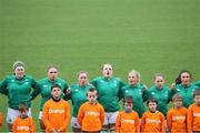 2 April 2022; Ireland players during the National Anthem before the TikTok Women's Six Nations Rugby Championship match between France and Ireland at Stade Ernest Wallon in Toulouse, France. Photo by Manuel Blondeau/Sportsfile