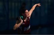 2 April 2022; Holly Wright of Crookstown Millview, Kildare, competing in the girls U18 shot put during day three of the Irish Life Health National Juvenile Indoor Championships at TUS International Arena in Athlone, Westmeath. Photo by Sam Barnes/Sportsfile