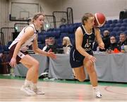 2 April 2022; Aoife Callaghan of Ulster University in action against Kara McCleane of NUIG Mystics during the MissQuote.ie Division 1 League Cup Final match between NUIG Mystics, Galway and Ulster University, Antrim, at the National Basketball Arena in Dublin. Photo by Daniel Tutty/Sportsfile
