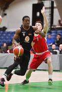 2 April 2022; Zack Powell of EJ Sligo All-Stars in action against Ryan Murphy of UCC Demons during the InsureMyVan.ie Division 1 Final match between EJ Sligo All-Stars and UCC Demons, Cork at the National Basketball Arena in Dublin. Photo by Brendan Moran/Sportsfile