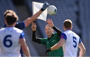 2 April 2022; Linesman Séamus Mulhare puts up his flag after the ball went over the sideline during the Allianz Football League Division 4 Final match between Cavan and Tipperary at Croke Park in Dublin. Photo by Piaras Ó Mídheach/Sportsfile