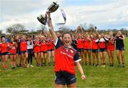 2 April 2022; St Mary's Midleton captain Dara Kiniry lifts the cup after the Lidl All-Ireland PPS Senior A Final match between Moate Community School and St. Marys High School Midleton at Bruff GAA in Limerick. Photo by Diarmuid Greene/Sportsfile