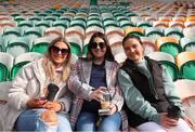 2 April 2022; Longford supporters, from left, Anna Considine, Rachel Murray, and Sarah McKiernan before the Allianz Hurling League Division 3B Final match between Fermanagh and Longford at Avant Money Páirc Seán Mac Diarmada in Carrick-on-Shannon, Leitrim. Photo by Michael P Ryan/Sportsfile