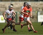 2 April 2022; Shaun Toal of Armagh in action against Sean Paul McKernan of Tyrone during the Allianz Hurling League Division 3A Final match between Tyrone and Armagh at Derry GAA Centre of Excellence in Owenbeg, Derry. Photo by Oliver McVeigh/Sportsfile