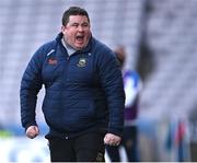 2 April 2022; Tippeary manager David Power reacts late in the second half of the Allianz Football League Division 4 Final match between Cavan and Tipperary at Croke Park in Dublin. Photo by Piaras Ó Mídheach/Sportsfile