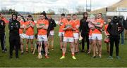 2 April 2022; Disappointed Armagh players after the Allianz Hurling League Division 3A Final match between Tyrone and Armagh at Derry GAA Centre of Excellence in Owenbeg, Derry. Photo by Oliver McVeigh/Sportsfile