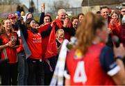 2 April 2022; St Mary's Midleton supporters as captain Dara Kiniry makes her speech after the Lidl All-Ireland PPS Senior A Final match between Moate Community School and St. Marys High School Midleton at Bruff GAA in Limerick. Photo by Diarmuid Greene/Sportsfile
