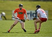 2 April 2022; Paudie Lappin of Armagh in action against Ruairi Slane of Tyrone during the Allianz Hurling League Division 3A Final match between Tyrone and Armagh at Derry GAA Centre of Excellence in Owenbeg, Derry. Photo by Oliver McVeigh/Sportsfile