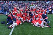 2 April 2022; Louth players celebrate after their side's victory in the Allianz Football League Division 3 Final match between Louth and Limerick at Croke Park in Dublin. Photo by Piaras Ó Mídheach/Sportsfile