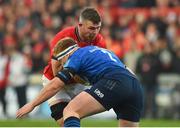 2 April 2022; Peter O'Mahony of Munster is tackled by James Tracy of Leinster during the United Rugby Championship match between Munster and Leinster at Thomond Park in Limerick. Photo by Diarmuid Greene/Sportsfile