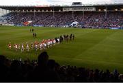 2 April 2022; Both teams march behind the band before the Allianz Hurling League Division 1 Final match between Cork and Waterford at FBD Semple Stadium in Thurles, Tipperary. Photo by Eóin Noonan/Sportsfile