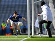 2 April 2022; Tipperary goalkeeper Michael O'Reilly can't stop the ball going out for a '45 during the Allianz Football League Division 4 Final match between Cavan and Tipperary at Croke Park in Dublin. Photo by Piaras Ó Mídheach/Sportsfile