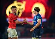 2 April 2022; Shane Daly of Munster and Josh van der Flier of Leinster exchange a handshake after the United Rugby Championship match between Munster and Leinster at Thomond Park in Limerick. Photo by Diarmuid Greene/Sportsfile
