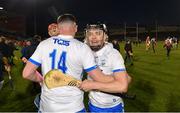 2 April 2022; Darragh Lyons of Waterford celebrates with teammate Stephen Bennett after the Allianz Hurling League Division 1 Final match between Cork and Waterford at FBD Semple Stadium in Thurles, Tipperary. Photo by Eóin Noonan/Sportsfile