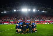 2 April 2022; The Leinster team huddle together after the United Rugby Championship match between Munster and Leinster at Thomond Park in Limerick. Photo by Diarmuid Greene/Sportsfile