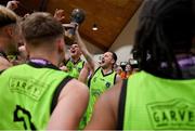 2 April 2022; Garveys Tralee Warriors captain Fergal O'Sullivan and his teammates celebrate after the InsureMyVan.ie SuperLeague Final match between Garvey’s Tralee Warriors, Kerry and C&S Neptune, Cork, at the National Basketball Arena in Dublin. Photo by Brendan Moran/Sportsfile