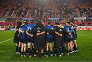 2 April 2022; The Leinster team huddle together after the United Rugby Championship match between Munster and Leinster at Thomond Park in Limerick. Photo by Diarmuid Greene/Sportsfile
