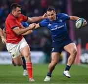 2 April 2022; James Lowe of Leinster is tackled by Niall Scannell of Munster during the United Rugby Championship match between Munster and Leinster at Thomond Park in Limerick. Photo by Harry Murphy/Sportsfile