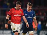 2 April 2022; Peter O'Mahony of Munster and Josh van der Flier of Leinster after the United Rugby Championship match between Munster and Leinster at Thomond Park in Limerick. Photo by Harry Murphy/Sportsfile