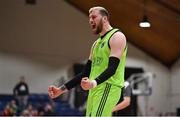 2 April 2022; Nikola Roso of Garvey's Tralee Warriors celebrates during the InsureMyVan.ie SuperLeague Final match between Garvey’s Tralee Warriors, Kerry and C&S Neptune, Cork, at the National Basketball Arena in Dublin. Photo by Brendan Moran/Sportsfile