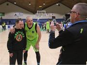 2 April 2022; Kieran Donaghy of Garvey's Tralee Warriors takes a picture with supporter Adam Martin after the InsureMyVan.ie SuperLeague Final match between Garvey’s Tralee Warriors, Kerry and C&S Neptune, Cork, at the National Basketball Arena in Dublin. Photo by Daniel Tutty/Sportsfile