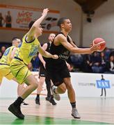 3 April 2022; Brendan Doulana of Quish's Ballincollig in action against Paraic Moran of UCD Marian during the InsureMyVan.ie U20 Men’s National League Final match between Quish's Ballincollig, Cork and UCD Marian, Dublin at the National Basketball Arena in Dublin. Photo by Brendan Moran/Sportsfile