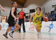 3 April 2022; Eoin Fitzgerald of UCD Marian in action against Brendan Doulana of Quish's Ballincollig during the InsureMyVan.ie U20 Men’s National League Final match between Quish's Ballincollig, Cork and UCD Marian, Dublin at the National Basketball Arena in Dublin. Photo by Brendan Moran/Sportsfile