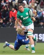 2 April 2022; Hannah O'Connor of Ireland is tackled by Chloe Jacquet of France during the TikTok Women's Six Nations Rugby Championship match between France and Ireland at Stade Ernest Wallon in Toulouse, France. Photo by Manuel Blondeau/Sportsfile