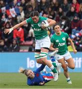 2 April 2022; Hannah O'Connor of Ireland is tackled by Chloe Jacquet of France during the TikTok Women's Six Nations Rugby Championship match between France and Ireland at Stade Ernest Wallon in Toulouse, France. Photo by Manuel Blondeau/Sportsfile