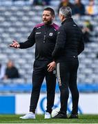 3 April 2022; Galway coach Cian O'Neill with Galway manager Padraic Joyce before the Allianz Football League Division 2 Final match between Roscommon and Galway at Croke Park in Dublin. Photo by Eóin Noonan/Sportsfile