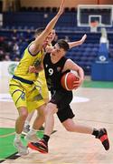 3 April 2022; Sean O'Flynn of Quish's Ballincollig in action against Conor Walsh of UCD Marian during the InsureMyVan.ie U20 Men’s National League Final match between Quish's Ballincollig, Cork and UCD Marian, Dublin at the National Basketball Arena in Dublin. Photo by Brendan Moran/Sportsfile